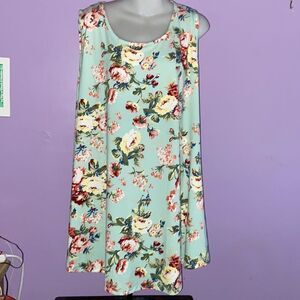 Jolielovin Women’s Pale Green Floral Sleeveless Dress Size 2X Plus